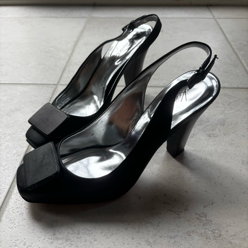 Kenneth Cole Black Square Toe Slingback Heels